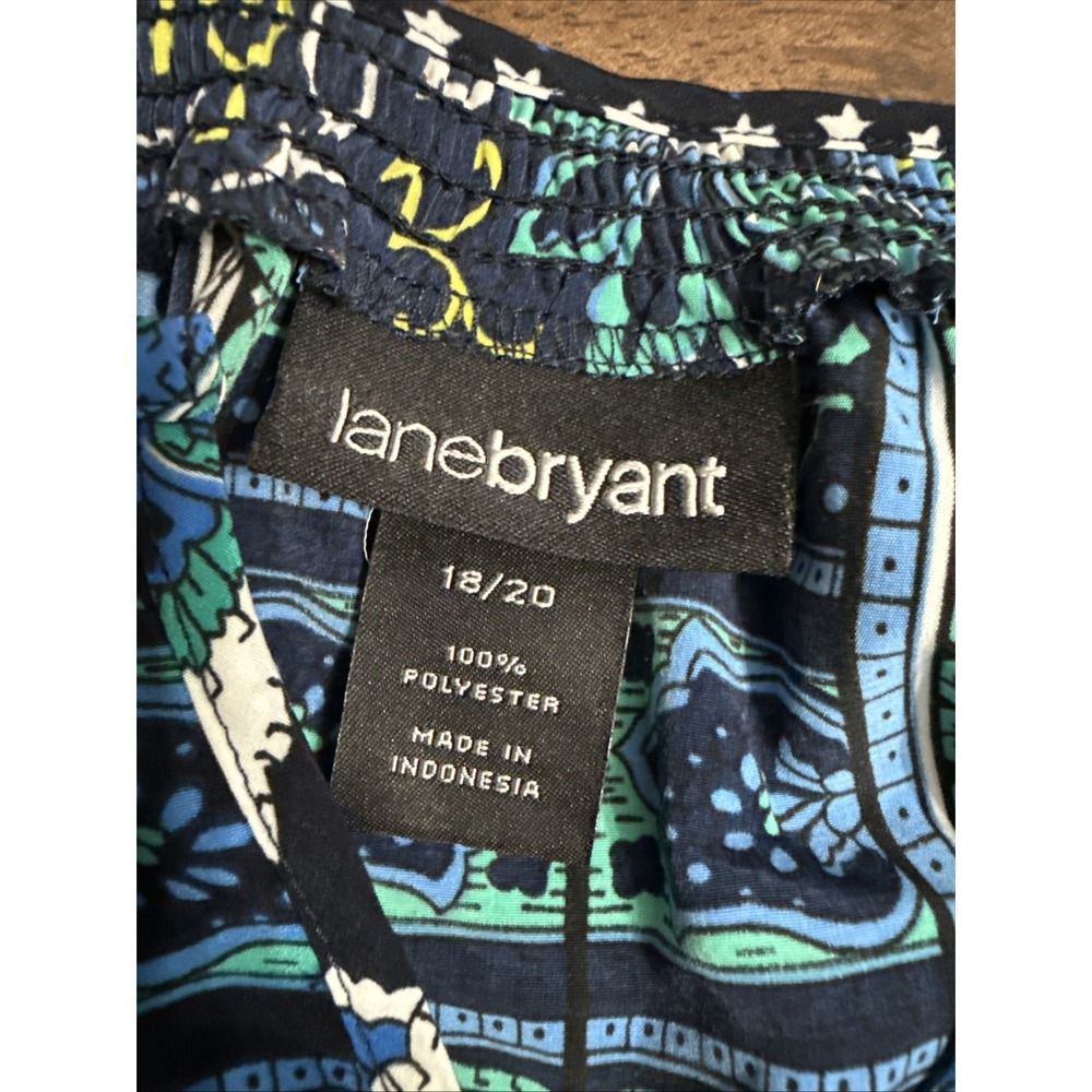 Lane Bryant Womens sz 18/20 Blue Paisley 3/4 Sleeve BoHo Peasant Blouse Shirt - Picture 10 of 10